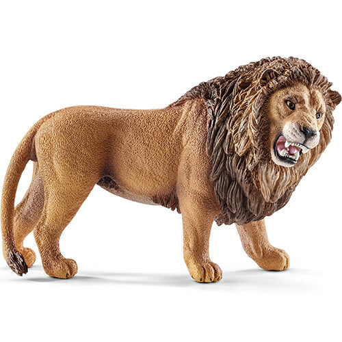 Schleich plastic dierenfiguurtje van een brullende bruine leeuw.