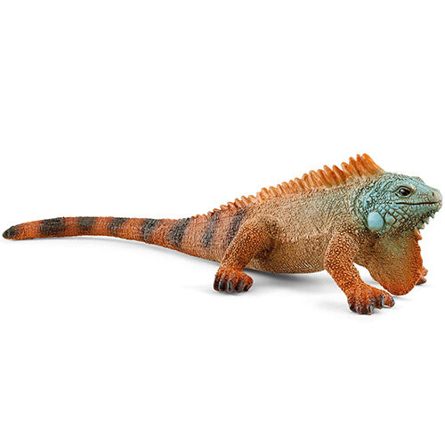 Schleich dierenfiguurtje van een leguaan, schuin van voren gefotografeerd.