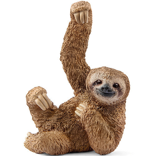 Schleich plastic dierenfiguurtje van een bruine luiaard die hangt.