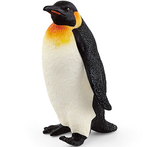 Schleich dierenfiguurtje van een pinguïn, staand en van opzij gefotografeerd.