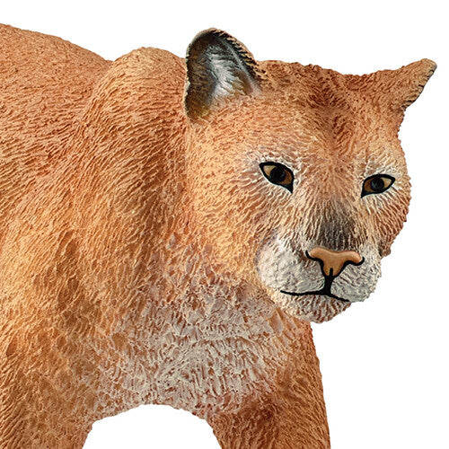 Detailopname van de kop en voorzijde van het Schleich wild life poema dierenfiguurtje.