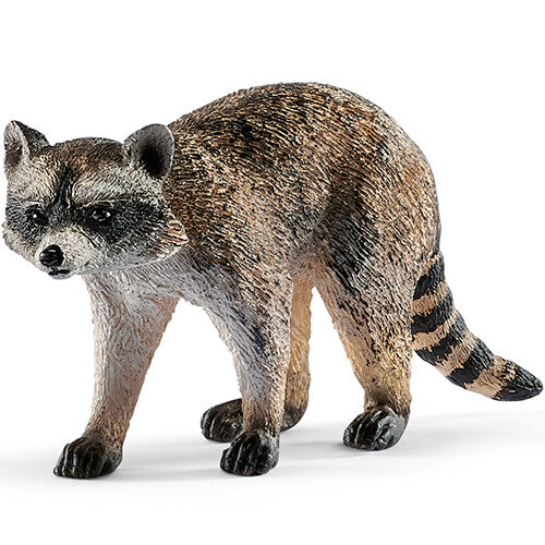 Schleich dierenfiguurtje van een wasbeer, schuin van voren gefotografeerd.