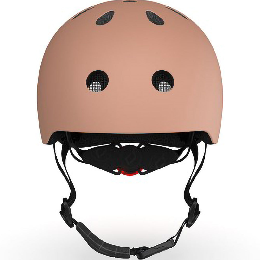 Scoot & Ride kinderhelm in beige kleur, recht van voren gezien.