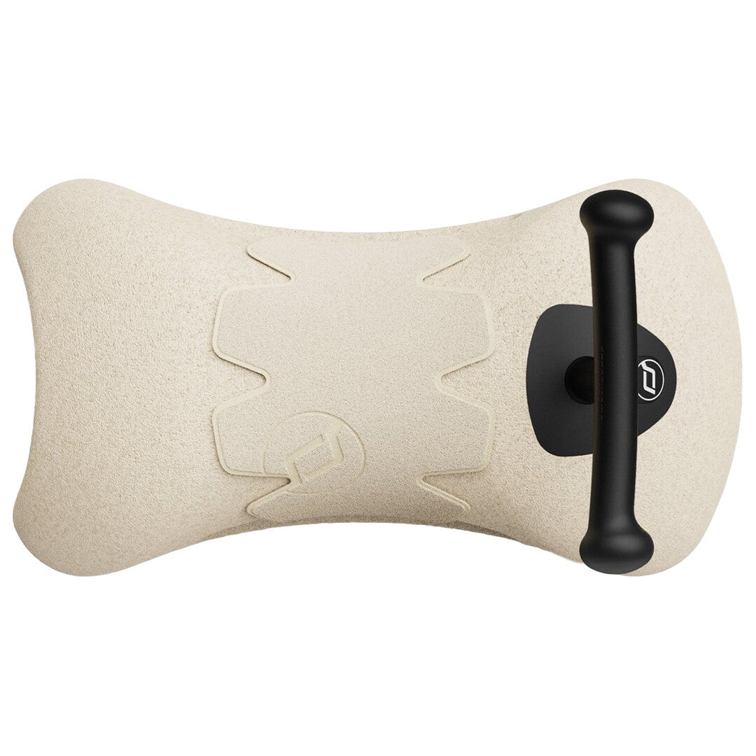 Bovenaanzicht van de Scoot & Ride beige foam loopwagen met zwart handvat.