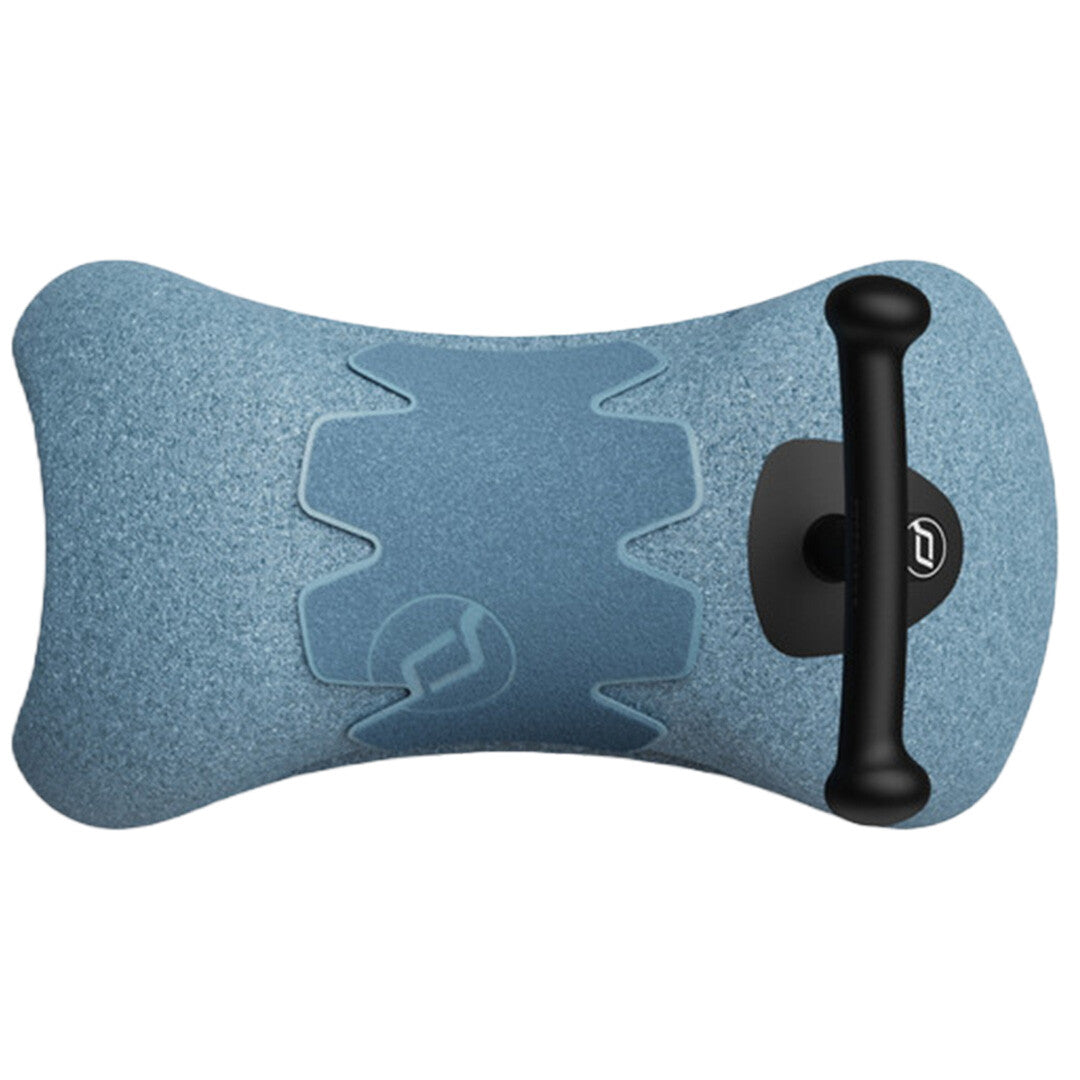 Bovenaanzicht van de blauwe Scoot & Ride foam loopwagen met zwart stuur.