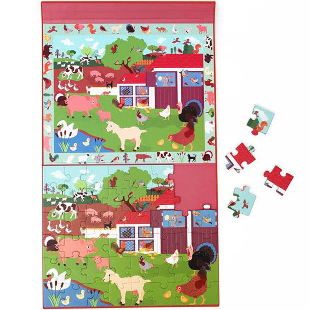Open Scratch Europe magnetisch puzzelboek met een boerderijtafereel en losse puzzelstukjes ernaast.
