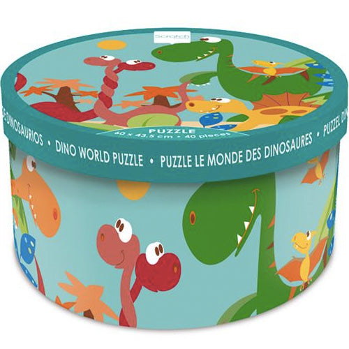 Scratch ronde puzzelverpakking met dinosaurus thema.