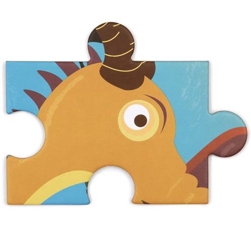 Detail van een puzzelstukje van de Scratch Europe drakenpuzzel met een deel van een drakenkop.