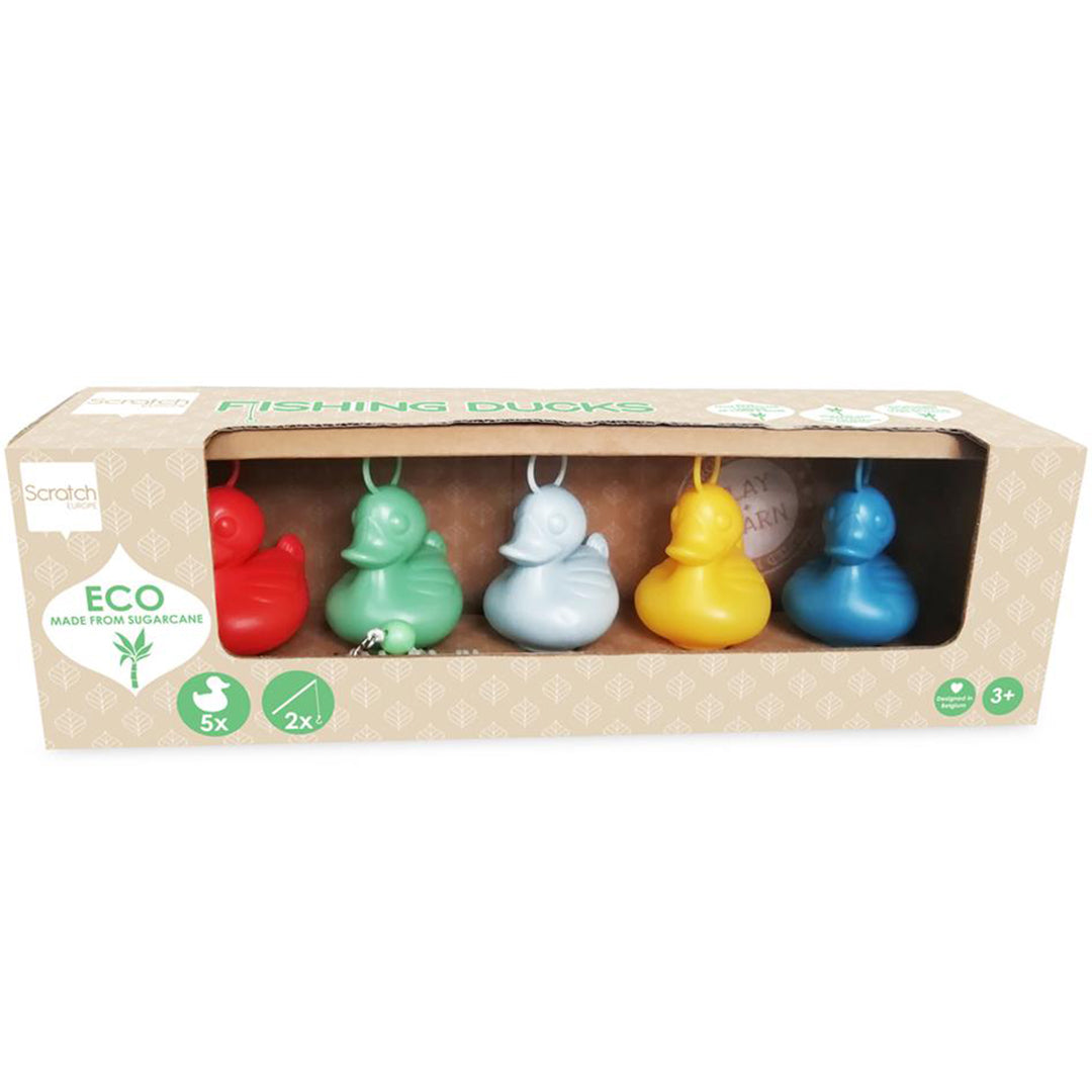 Scratch Europe visspel vang de kermiseendjes verpakking met vijf gekleurde eendjes.
