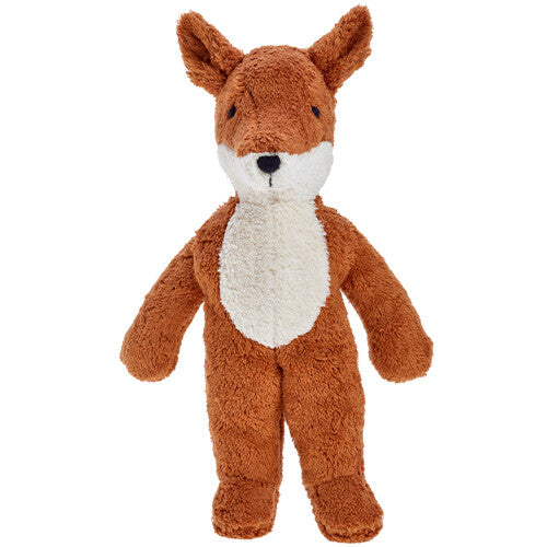 Senger pluchen vos knuffel, frontaal gefotografeerd.