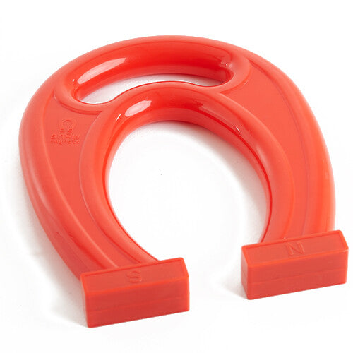 Shaw magnets rode hoefijzermagneet met N- en S-markering.