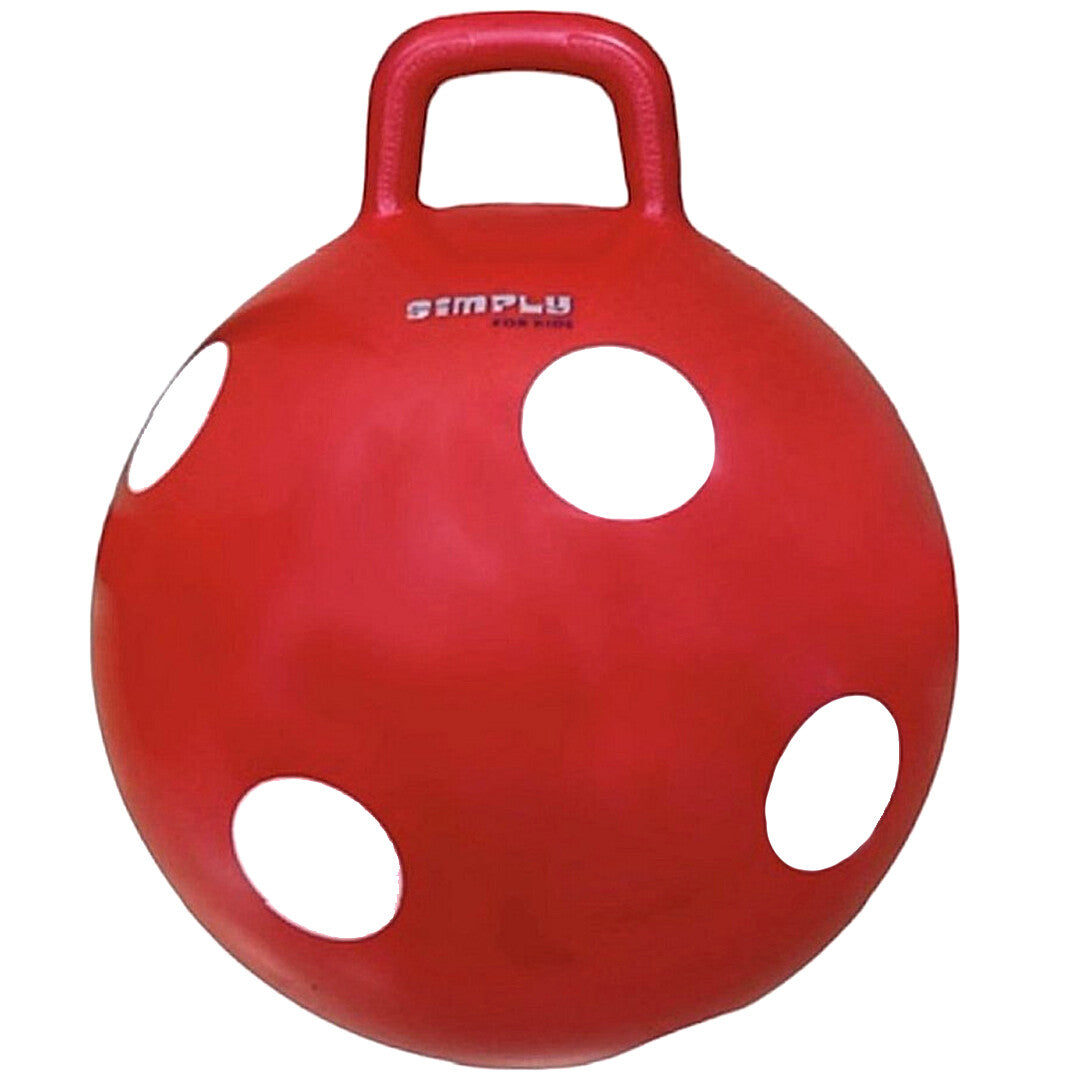 Simply for Kids rode skippybal met witte stippen en handvat.