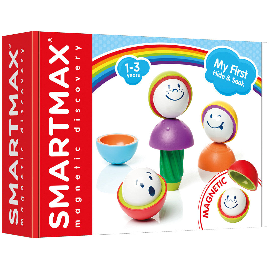 De verpakking van het Smartmax magnetisch puzzelspel 'My First Hide & Seek' voor 1-3 jaar.