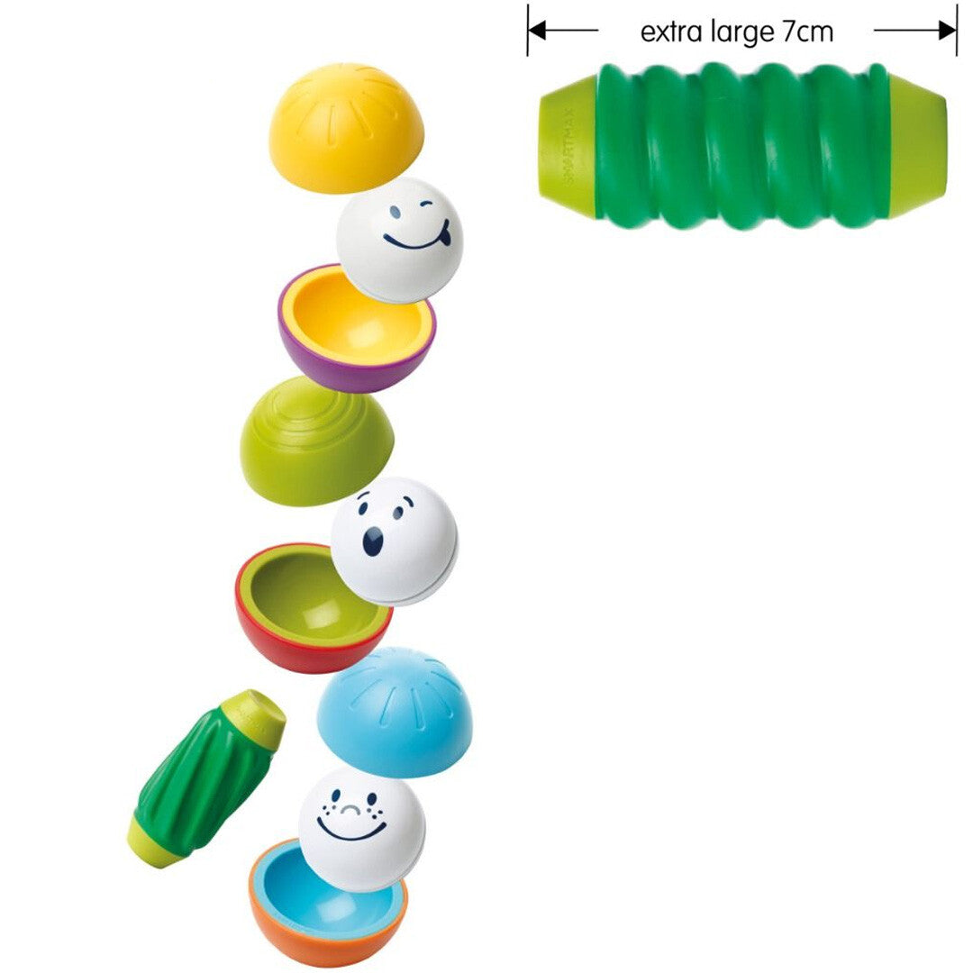 Infographic van het Smartmax magnetisch puzzelspel met alle losse onderdelen en een afmeting van 7 cm.