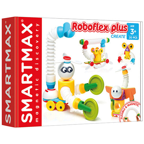 SmartMax Roboflex Plus magnetische bouwset verpakking met voorbeelden van figuren.