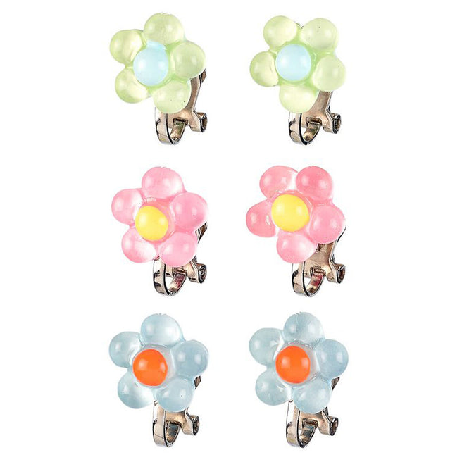 Souza for Kids set van zes bloemvormige kinder clipoorbellen in groen, roze en blauw.