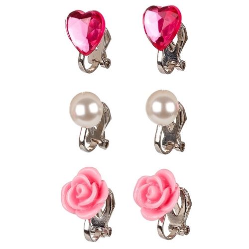 Souza for Kids kinder clipoorbellen set met roze harten, witte parels en roze rozen.