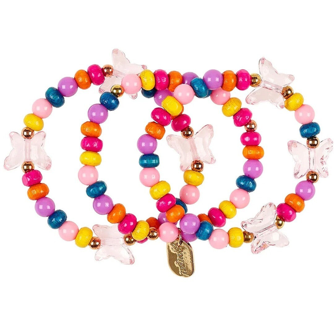 Souza for kids set van drie kleurrijke kinderarmbanden met kralen en vlinderbedels.
