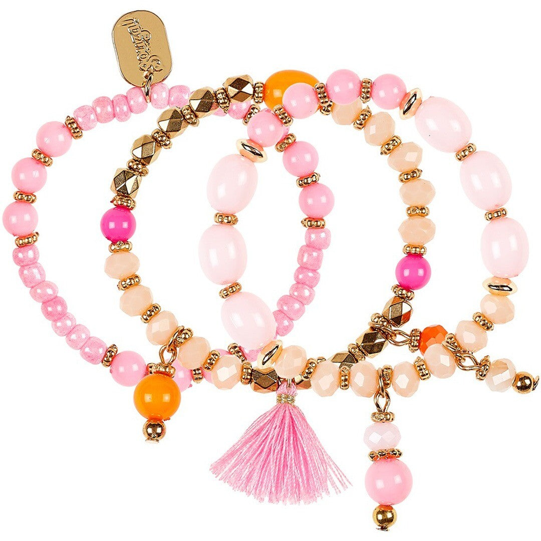 Souza for Kids set van drie kinderarmbanden met roze en oranje kralen en bedeltjes.