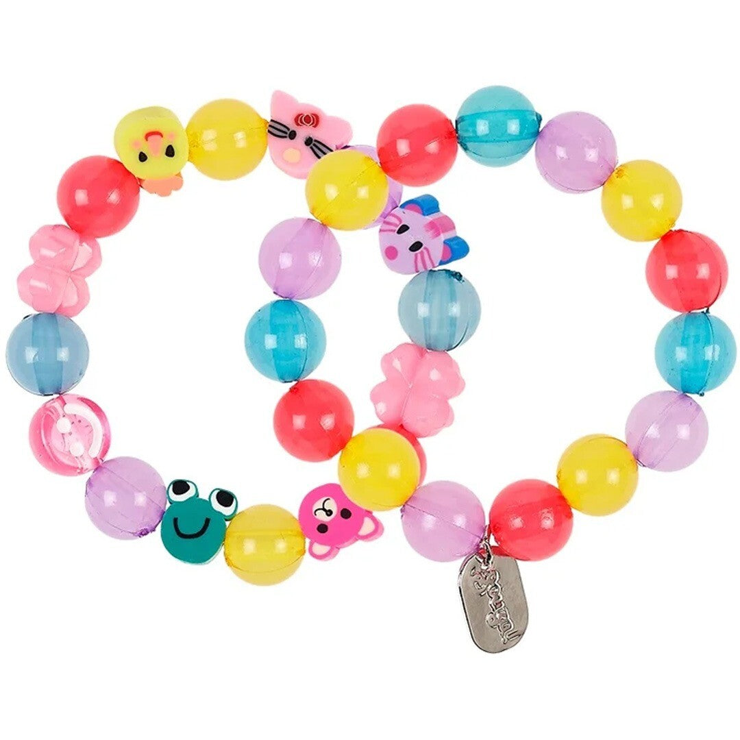 Souza for Kids set van twee veelkleurige plastic kinderarmbanden met dierenfiguren en een bedel.