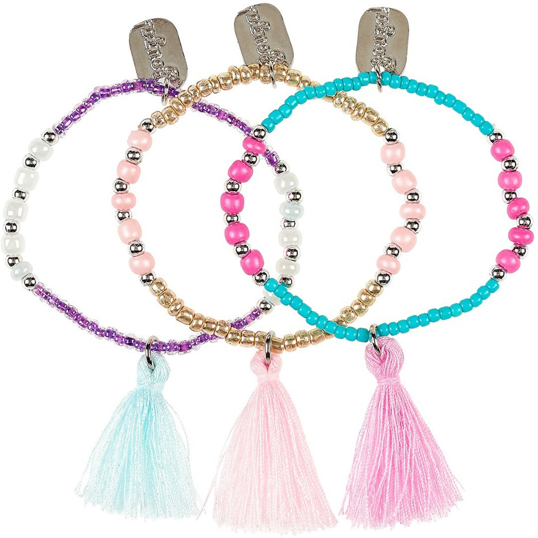 Souza for kids set van drie kinderarmbanden met gekleurde kralen en kwastjes.