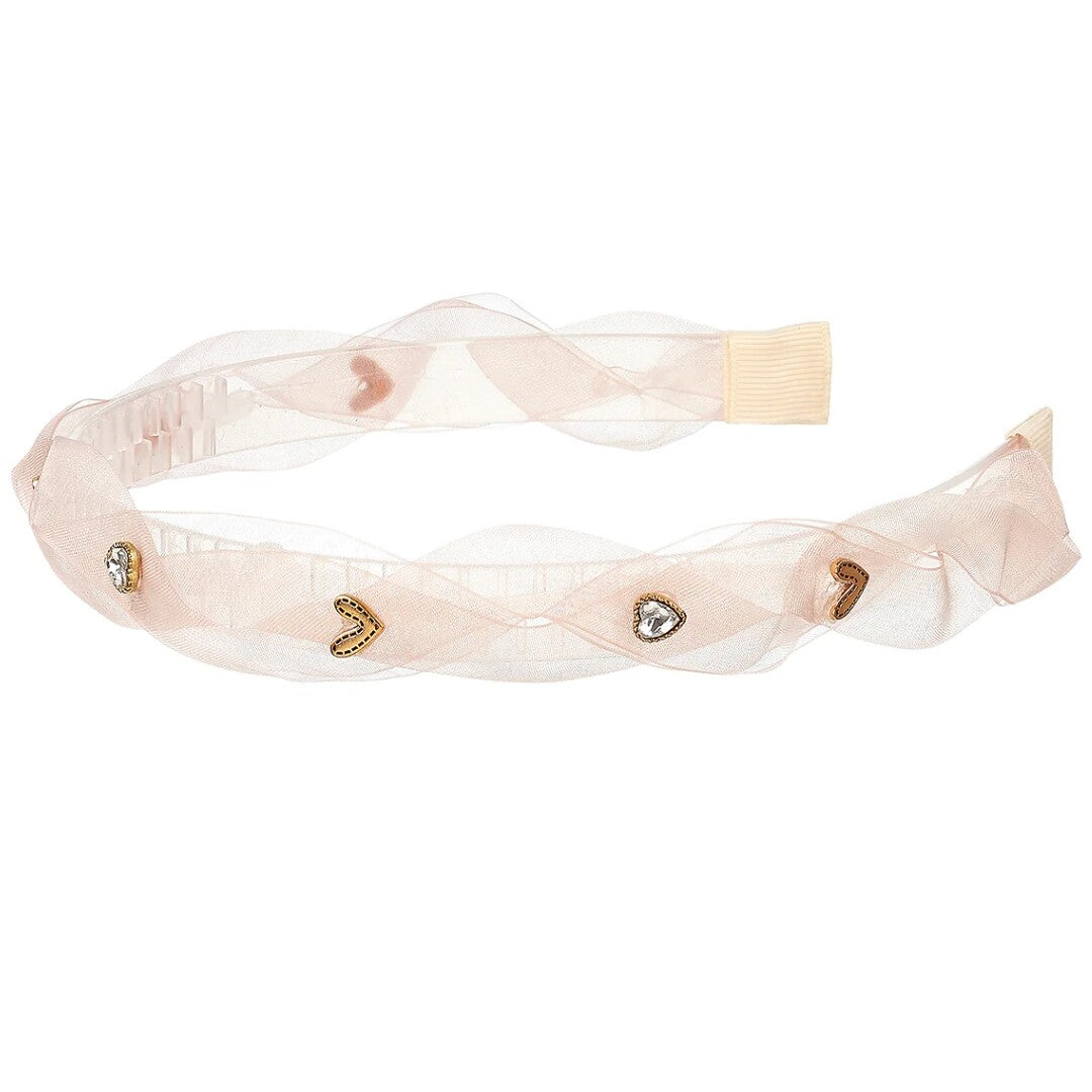 Souza for Kids roze kinderhoofdband met hartjesdecoraties.