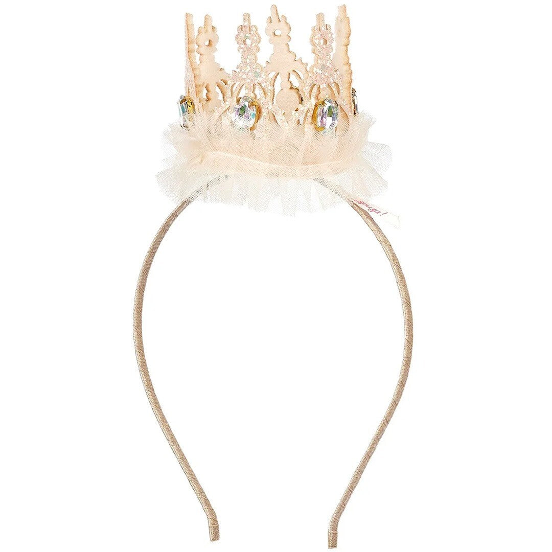 Souza for kids beige diadeem met een kroon van glitters en juwelen voor kinderen.