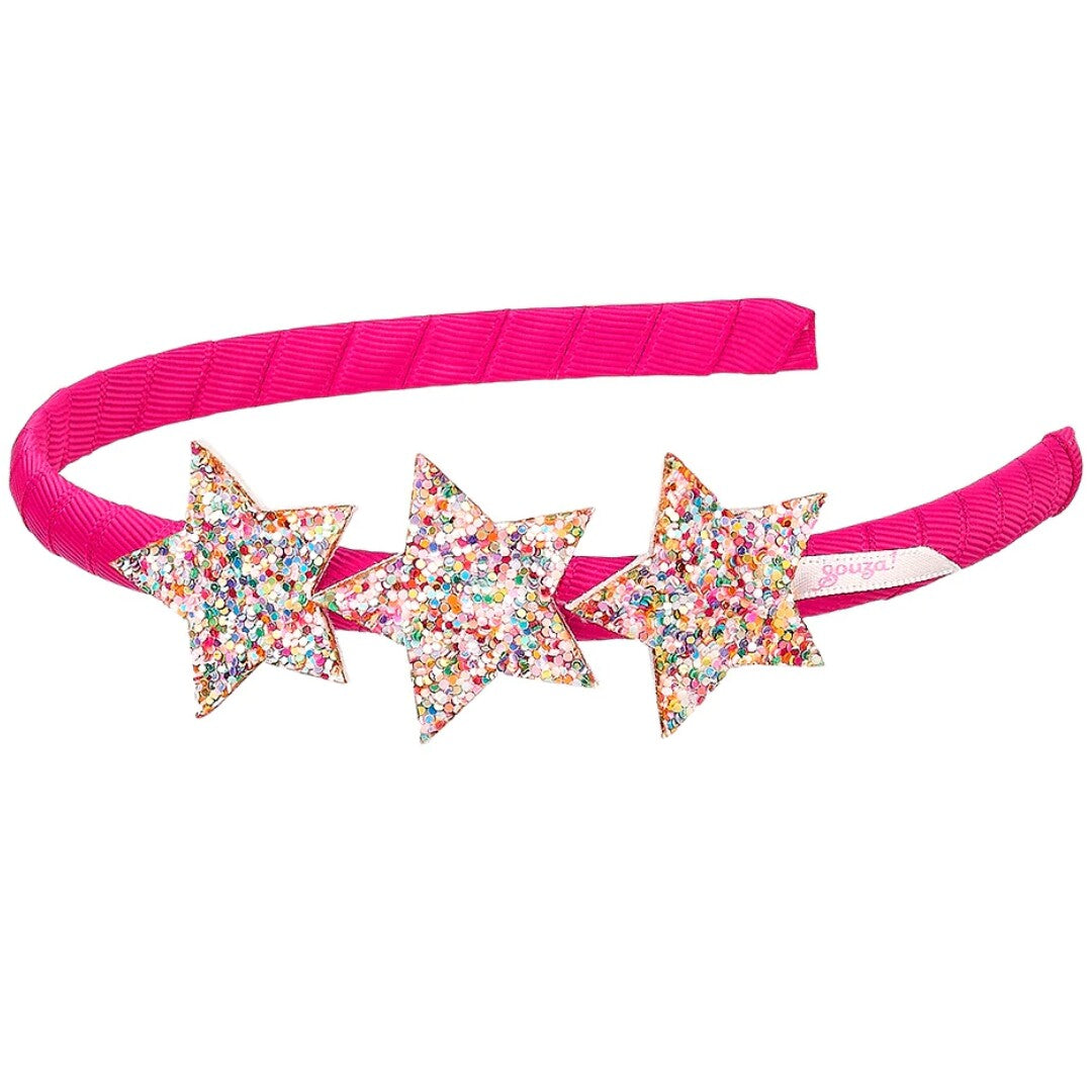 Souza for Kids roze kinder hoofdband met drie glitter sterren.
