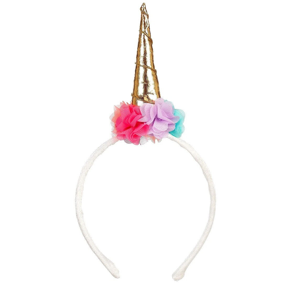 souza for kids eenhoorn diadeem met gouden hoorn en kleurrijke bloemen.