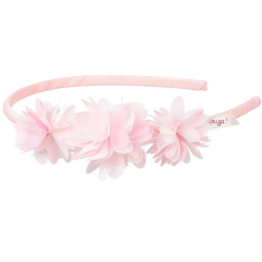 Souza for Kids roze diadeem met drie roze stoffen bloemen.