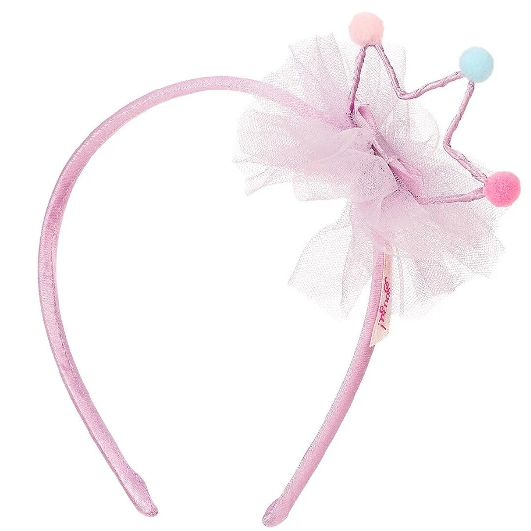 Souza for Kids roze diadeem voor kinderen met een kroon van tule en pompons.