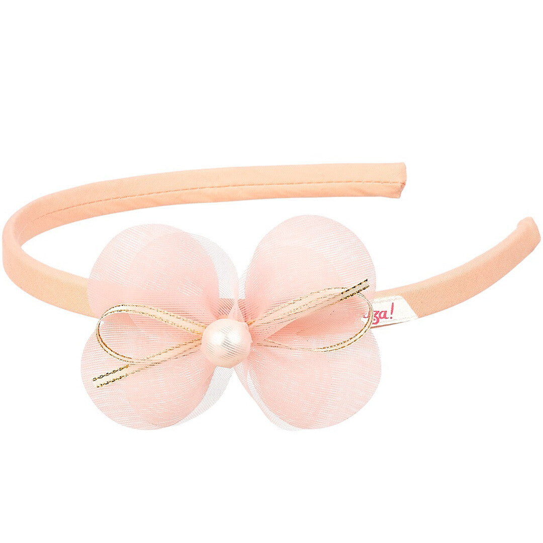 Souza for kids roze hoofdband met een strik van tule en een parel.