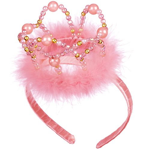 Souza for Kids roze kinder tiara met een kroon van parels en veren.