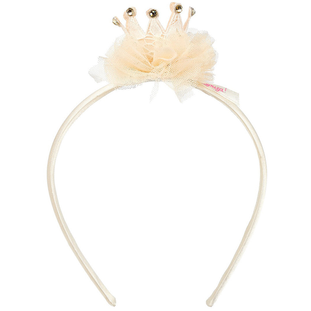 Souza for Kids beige hoofdband voor kinderen met een kroontje van tule en plastic steentjes.