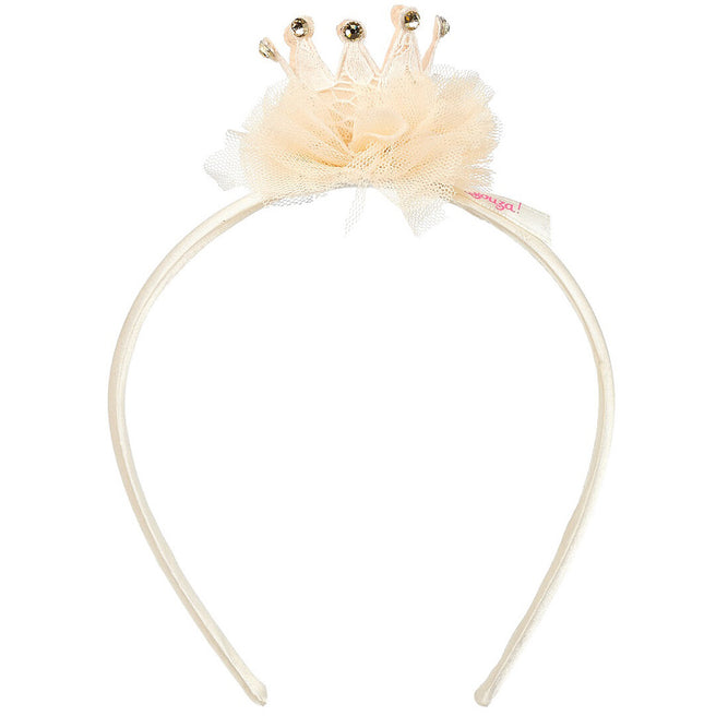 Souza for Kids beige hoofdband voor kinderen met een kroontje van tule en plastic steentjes.