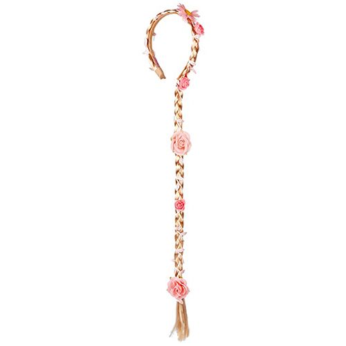 Souza for Kids diadeem met blonde vlecht en roze bloemen.