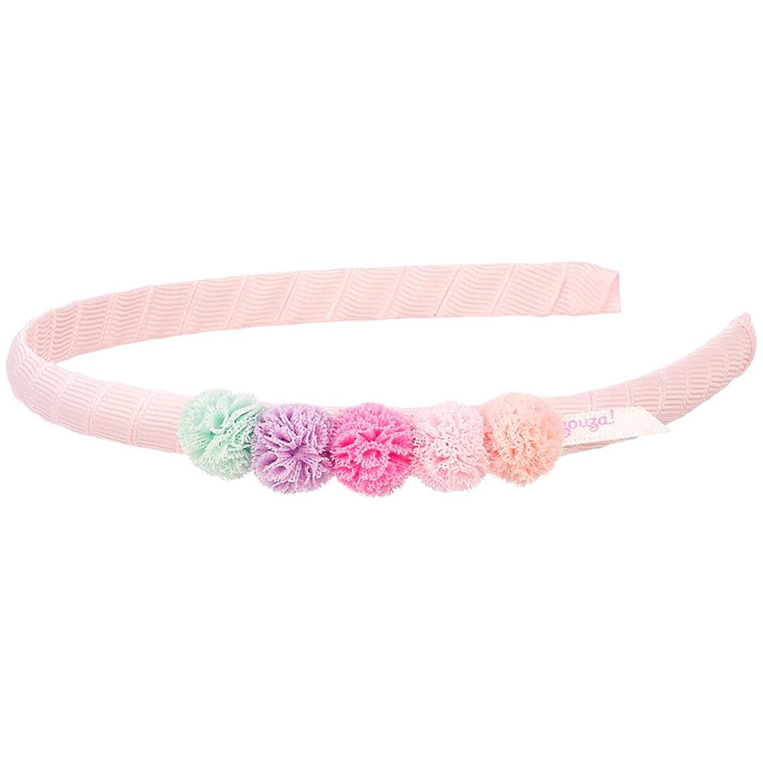 Souza for Kids kinder hoofdband Romaysa met roze band en vijf gekleurde pompons.