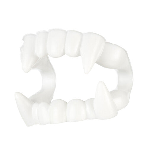 Witte plastic vampiertanden met scherpe hoektanden.