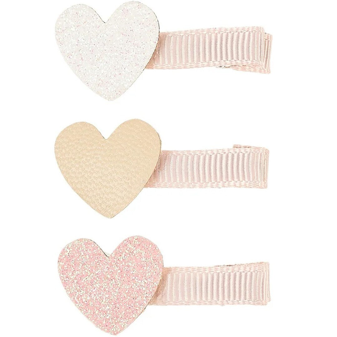 Souza for kids haarclipjes met drie hartjes in wit glitter, beige en roze glitter.