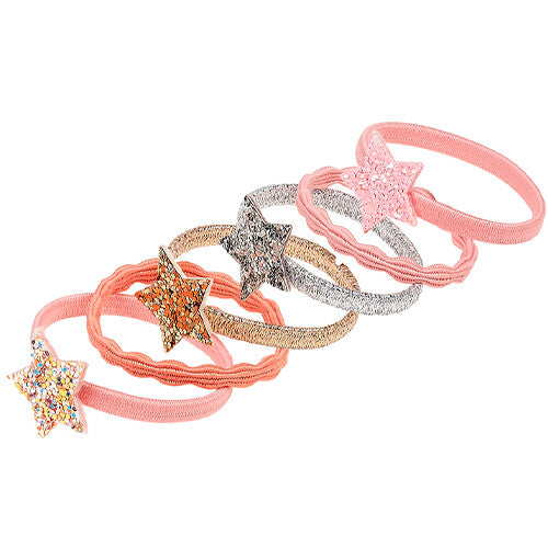 Souza for Kids kinder haarelastiekjes met roze elastiek en glitter sterren in verschillende kleuren.
