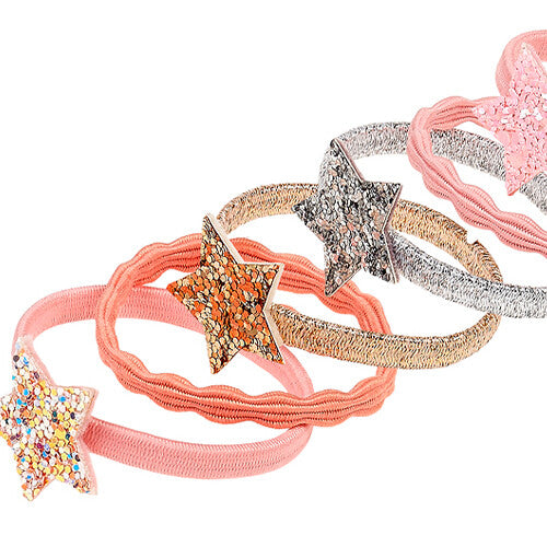 Souza for Kids kinder haarelastiekjes met roze elastiek en glitter sterren in verschillende kleuren.