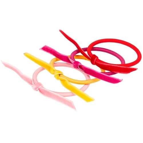 Souza for Kids haarelastiekjes, een set van vier fluwelen elastiekjes in roze, geel, fuchsia en rood.