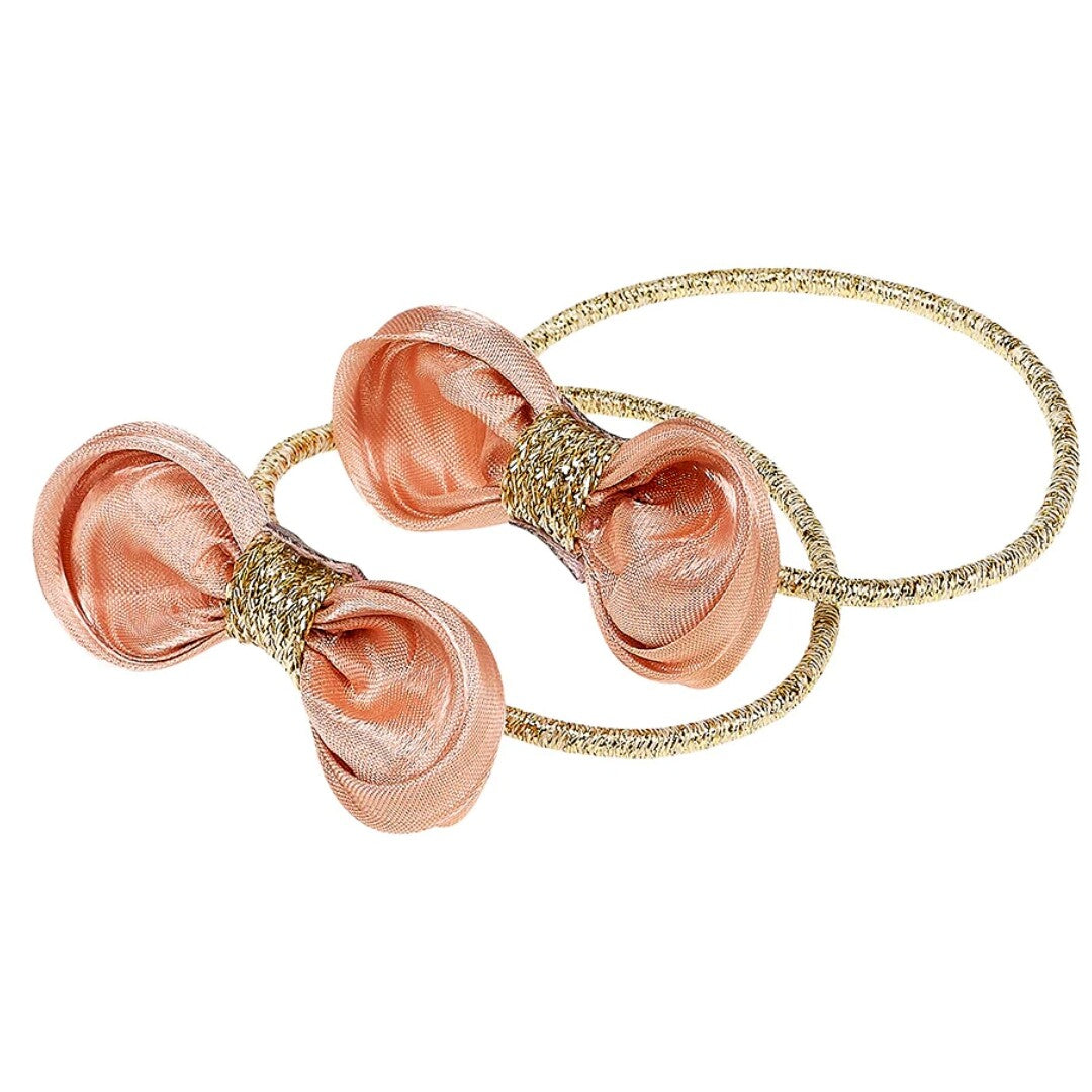 souza for kids haarelastiekjes voor kinderen met roze satijnen strikken en gouden details.