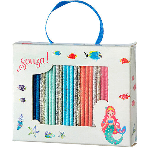 Souza for kids haarelastiekjes in een verpakking met zeemeermin- en vissenillustraties.