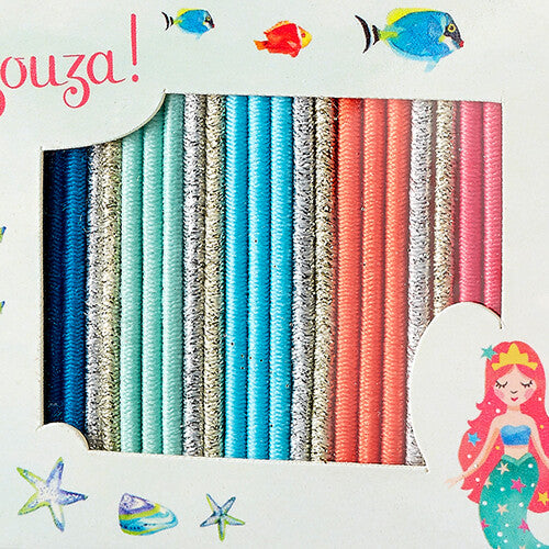 Detail van de veelkleurige Souza for kids haarelastiekjes met glitter.