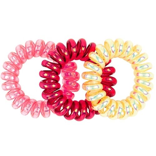 Souza for Kids set van drie plastic spiraal haarelastiekjes in roze, rood en geel.