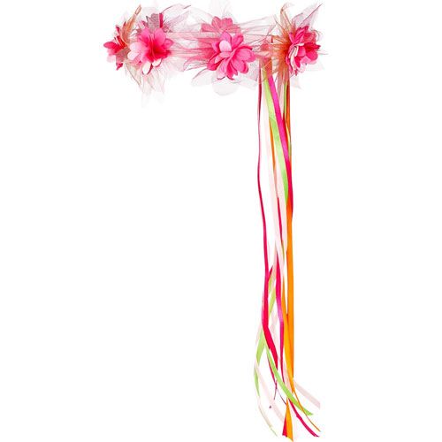 Souza for Kids fuchsia-roze haarkrans met bloemen en lange linten.