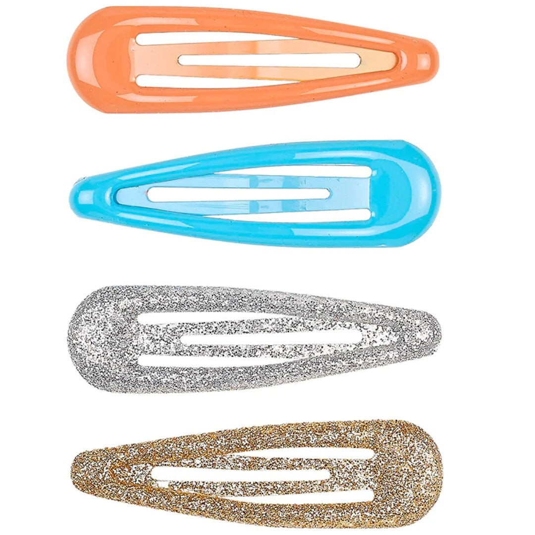 Souza for Kids set van vier haarspeldjes in oranje, blauw, zilver en goud glitter.