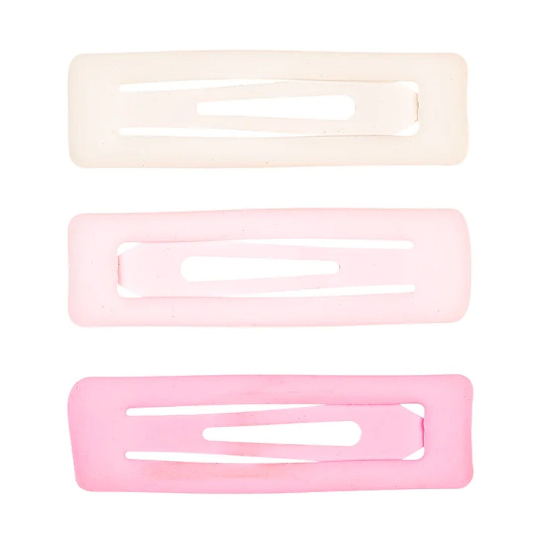 Souza for Kids haarspeldjes: drie rechthoekige haarclips in beige en twee tinten roze.