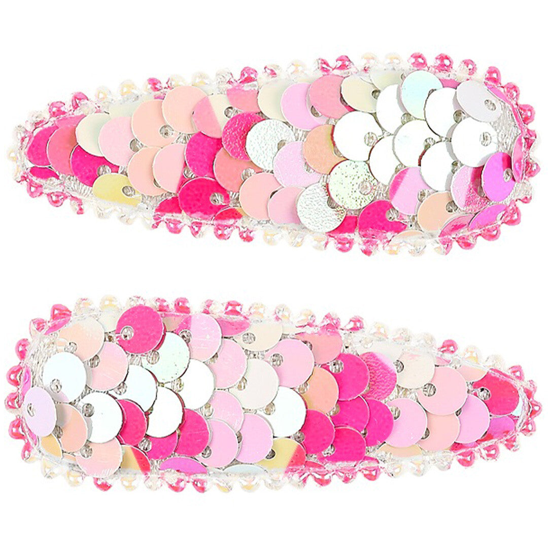 Twee souza for kids haarspeldjes met roze en zilverkleurige lovertjes.